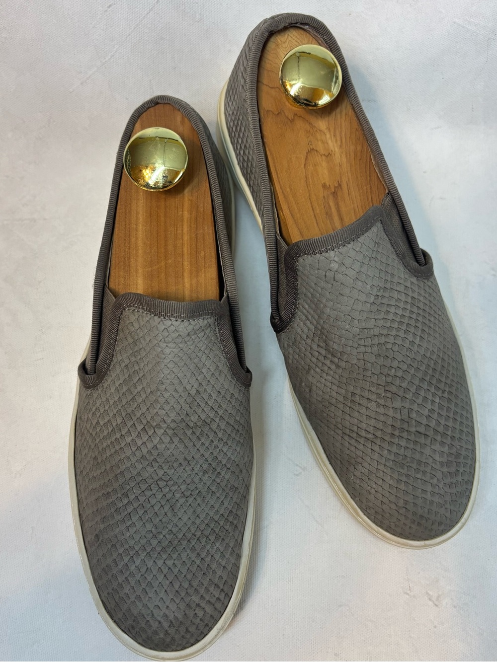 Sofft gray leather snakeskin slip on sneakers, size 8.5